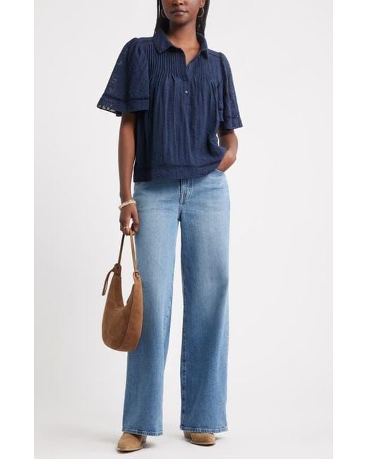 Treasure & Bond Blue Flutter Sleeve Popover Top
