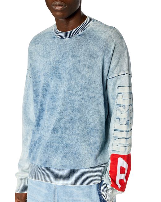 DIESEL Blue Diesel K-zeros Denim Effect Cotton Blend Sweater for men