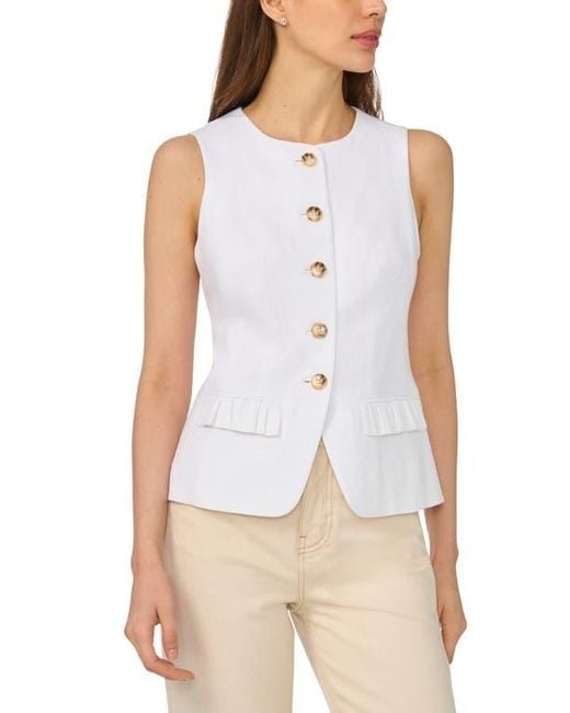 Cece White Front Button Fitted Vest