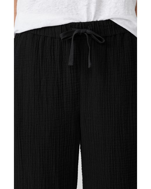 Eileen Fisher Black Organic Cotton Drawstring Straight Leg Pants