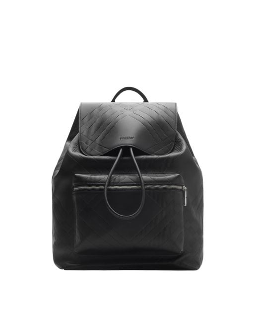 Burberry Black Embossed Check Backpack for men