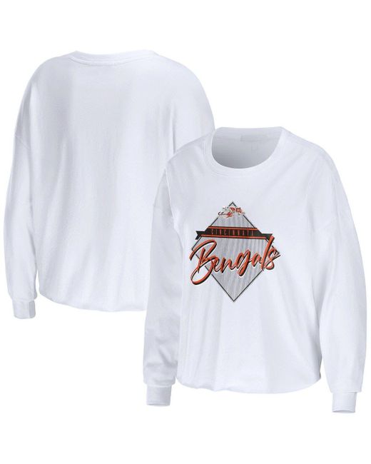 Women's WEAR by Erin Andrews White New Orleans Saints Celebration Cropped  Long Sleeve T-Shirt