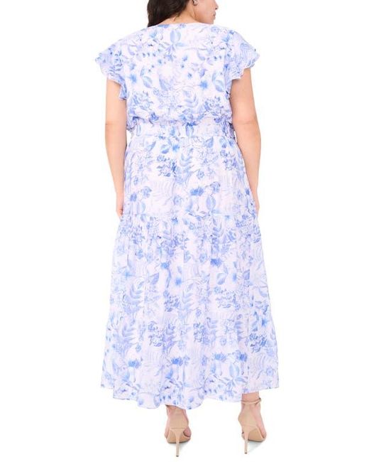 Halogen® Blue Lawn Print Flutter Sleeve Maxi Dress