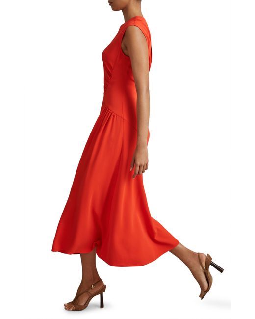 Reiss Red Stacey Sleeveless Midi Dress