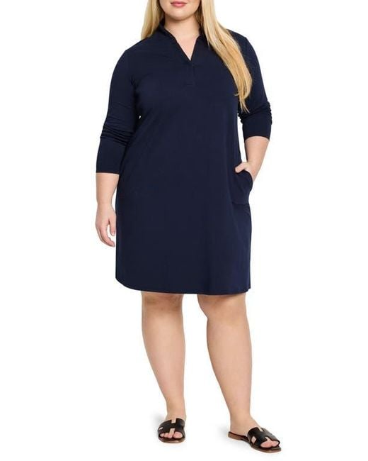 NIC+ZOE Blue Ruffle Collar Long Sleeve A-Line Dress