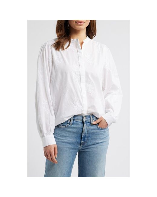 Caslon White Embroidered Cotton Button-Up Shirt