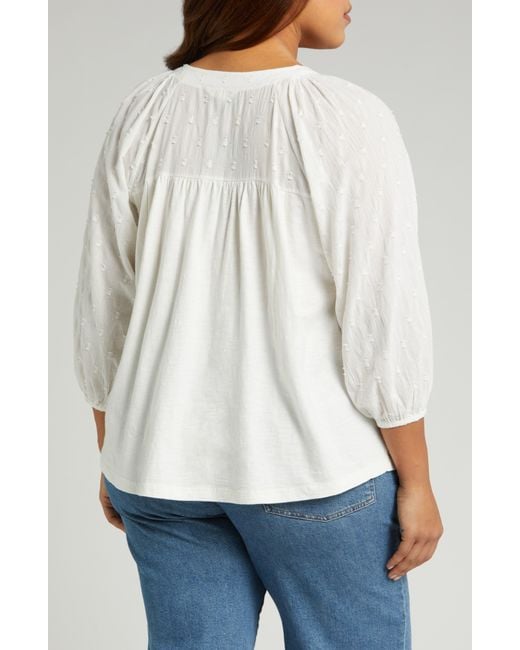 Lucky Brand White Mix Media Peasant Top