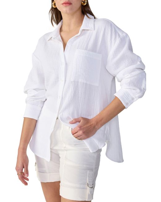 Sanctuary White Split Back Cotton Gauze Tunic Shirt