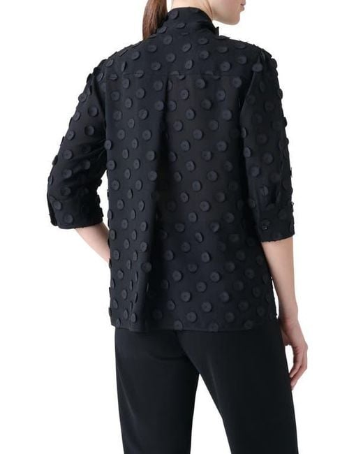 Akris Punto Black Boho Clip Dot Techno Georgette Scarf Neck Shirt