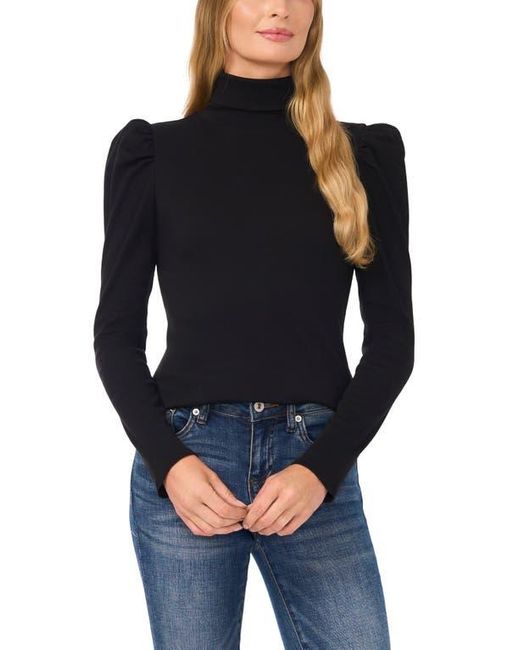 Cece Blue Gathered Sleeve Turtleneck Top