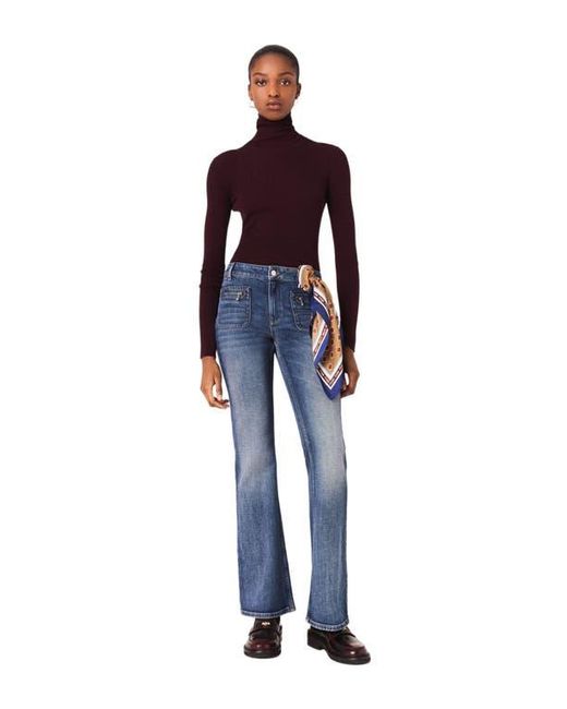 Maje Blue Bootcut Jeans With Zip Pockets