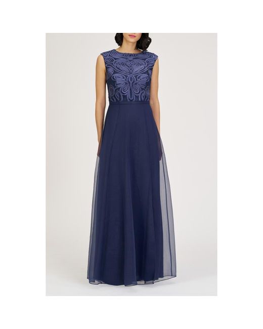 JS Collections Blue Keira Soutache Lace Bodice Gown
