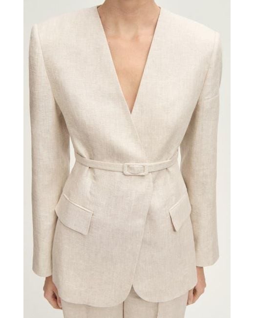 Mango Natural Belted Linen Blazer