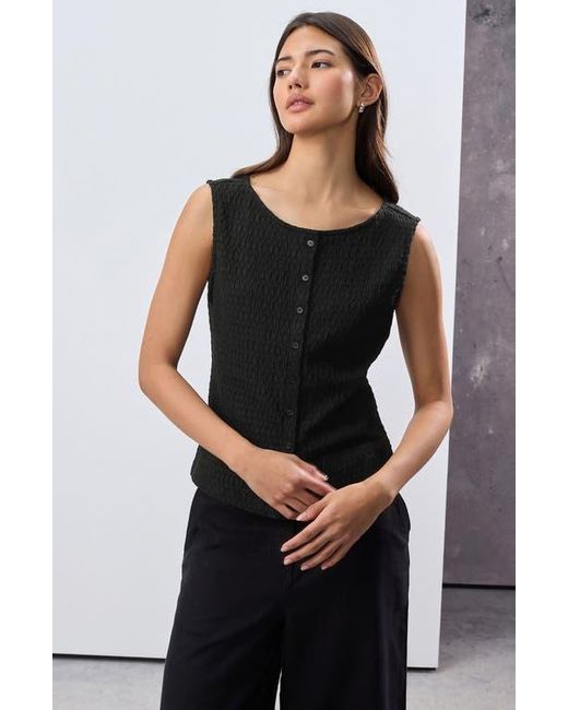 Next Black Textured Sleeveless Cotton Blend Button-Up Top
