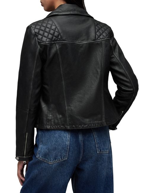 AllSaints Black Cargo Distressed Leather Biker Jacket