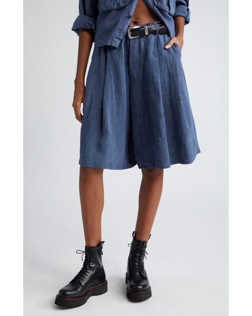 R13 Blue Pleated Linen Culottes