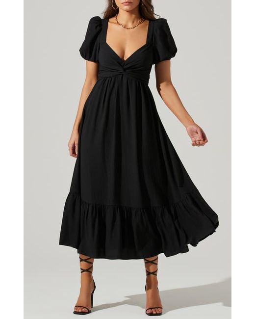 Astr Black Tie Back Puff Sleeve Midi Dress