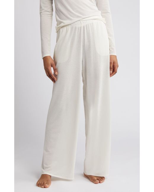 Open Edit White Sheer Rib Wide Leg Pajama Pants