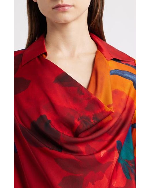 Tahari Red The Ciaran Abstract Print Stretch Silk Top