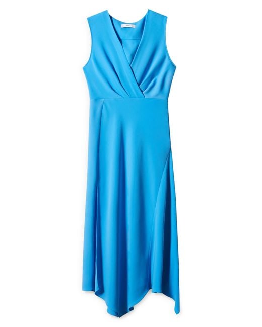 Mango Blue Surplice Neck Sleeveless Midi Dress