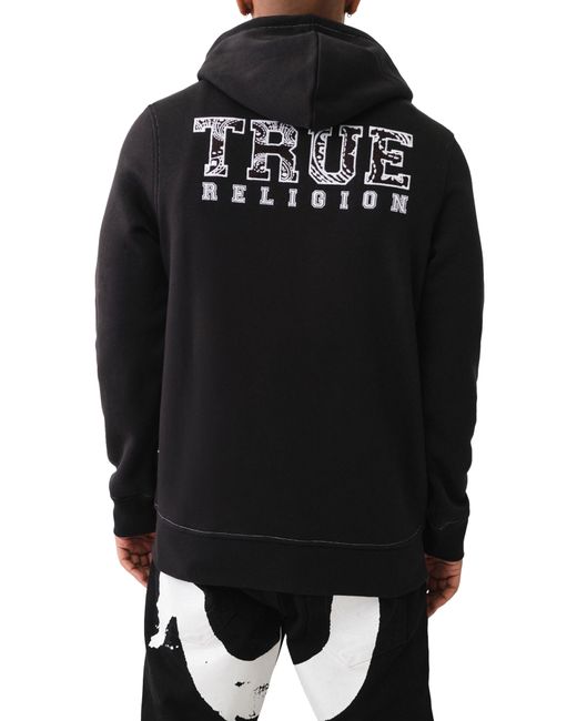 True Religion Black Embroidered Zip Hoodie for men