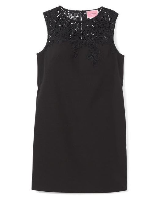 Kate Spade Black Floral Lace Appliqué Crepe Shift Dress