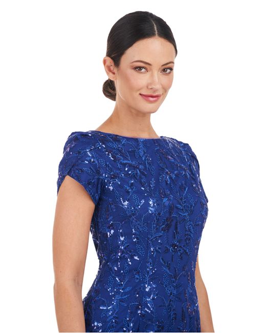 JS Collections Blue Fiona Embroidered Floral Sheath Dress