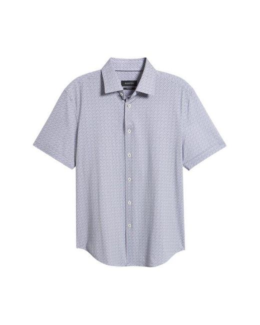 Bugatchi Blue Miles Ooohcotton Geo Print Short Sleeve Button-Up Shirt for men