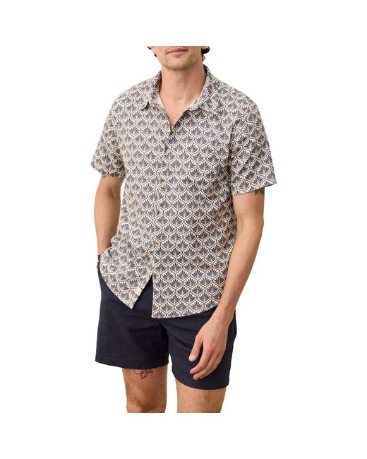 Marine Layer Gray Leaf Print Short Sleeve Stretch Cotton Selvage Button-Up Shirt for men