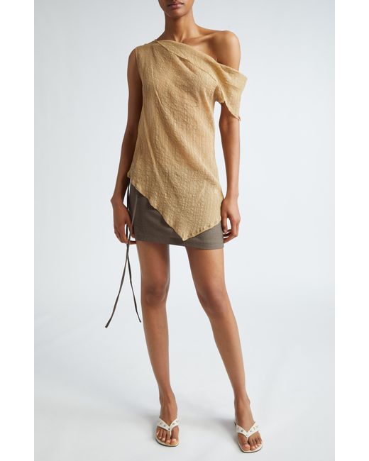 Paloma Wool Natural Susan Asymmetric One-shoulder Sheer Top