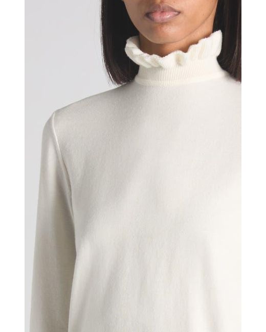 Alexander McQueen White Ruffle Collar Wool Blend Sweater