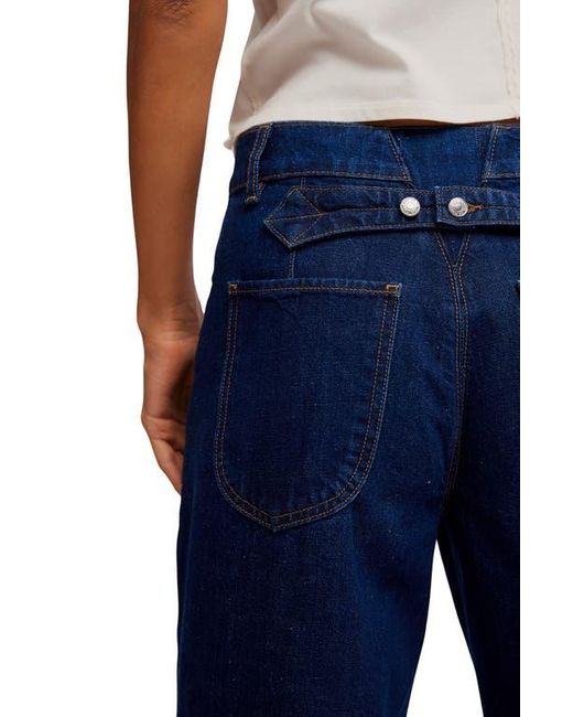 Free People Blue Alia Cuffed High Waist Wide Leg Jeans