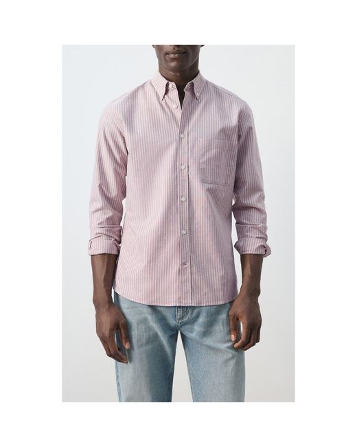 Mango Purple Regular Fit Stripe Button-Down Shirt for men