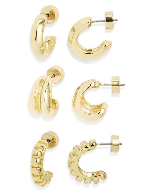 Nordstrom Metallic Set Of 3 Textured Hoop Earrings