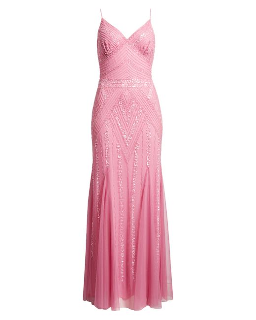 Jump Apparel Pink Gatsby Beaded A-line Gown