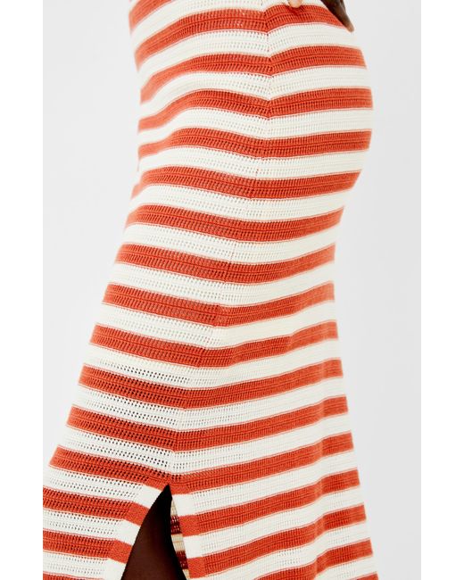French Connection Red Nesta Stripe Open Stitch Cotton Sweater Skirt