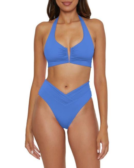 Becca Blue Shirred V-Wire Halter Bikini Top