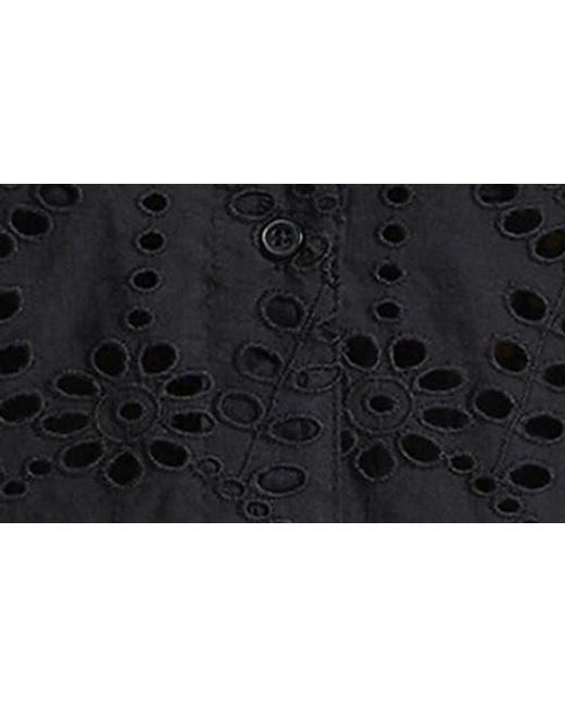 Sea Level Black Ibiza Cotton Eyelet Cover-Up Bowling Shirt