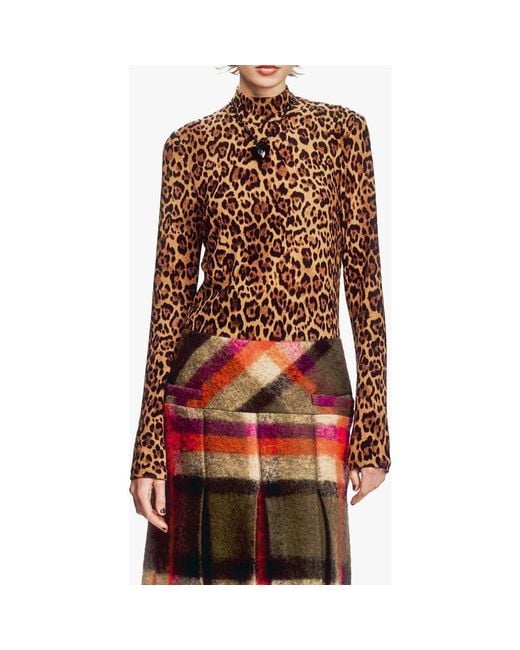 Anna Sui Red Leopard Knit Turtleneck