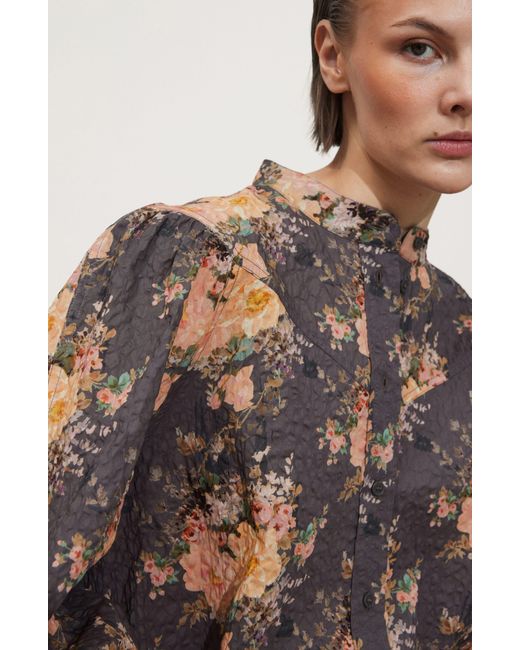 & Other Stories Brown & Floral Print Cotton Shirt