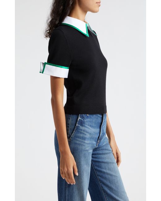 Alice + Olivia Black Alice + Olivia Short Sleeve Wool Sweater With Detachable Collar & Cuffs