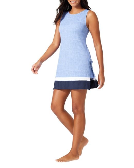 Tommy Bahama Blue Island Cays Colorblock Piqué Cover-up Skirted Romper
