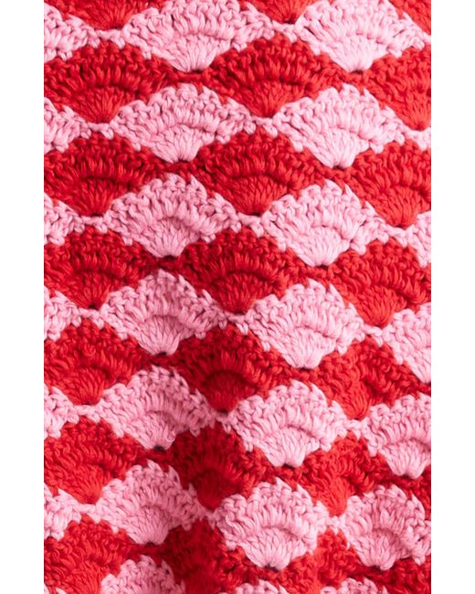 Farm Rio Red Fan Stitch Belted Crochet Cardigan
