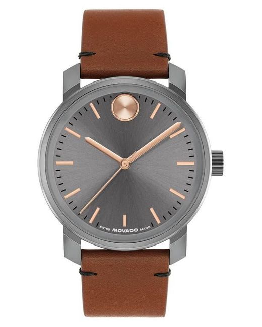 Movado Gray Bold Access Leather Strap Watch, 41Mm for men