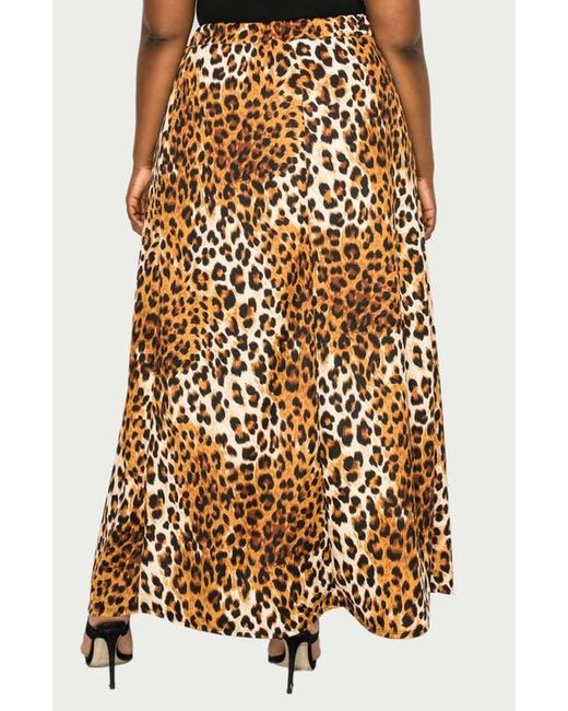 L I V D Gray Leopard Tie Front High Waist Faux Wrap Maxi Skirt