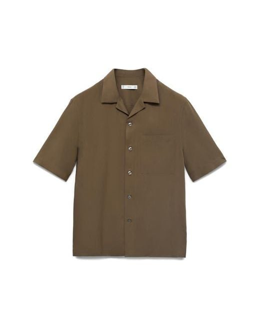 Mango Brown Regular Fit Short Sleeve Tencel Lyocell Button-Up Shirt for men