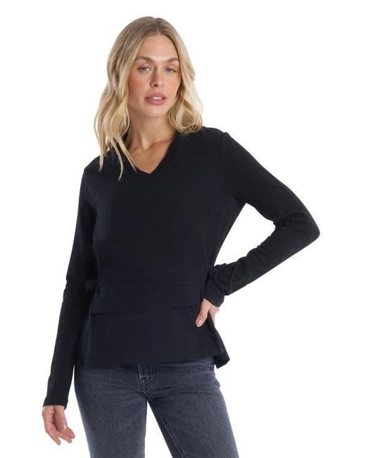 Wilt Black Mixed Media Double Layer Effect V-Neck Tee