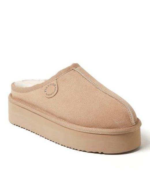 Dearfoams Natural Fireside Queenstown Genuine Shearling Platform Clog Slipper