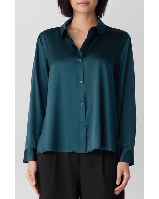 Eileen Fisher Women's Green Classic Collar Silk Shirt