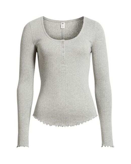 BP. Gray Cotton Blend Pointelle Henley Top